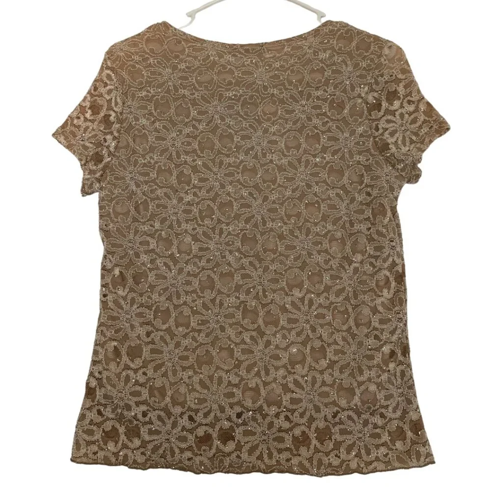 Brittany Black Beige Bling Sparkle Glittery Lace Top for Women - Picture 5 of 10